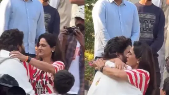 Allu Arjun hugging wife Sneha after returning from jail